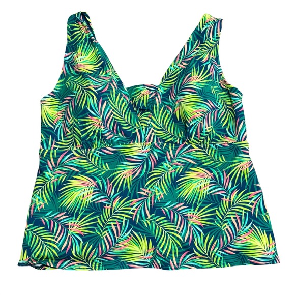 Lands' End Other - Lands End Women 20W Tropical Palm Leaf Tankini Top V-Neck Adjustable Teal Green
